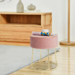 Velvet Round Ottoman Stool with Non-Slip Pads for Living Room