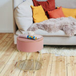 Velvet Round Ottoman Stool with Non-Slip Pads for Living Room