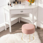 Velvet Round Ottoman Stool with Non-Slip Pads for Living Room