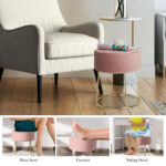 Velvet Round Ottoman Stool with Non-Slip Pads for Living Room