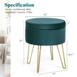 Velvet Storage Ottoman Stool with Gold Metal Legs and Storage 32 Velvet Storage Ottoman Stool with Gold Metal Legs and Storage