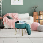 Velvet Storage Ottoman Stool with Gold Metal Legs and Storage 34 Velvet Storage Ottoman Stool with Gold Metal Legs and Storage