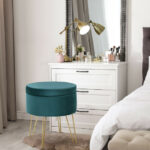 Velvet Storage Ottoman Stool with Gold Metal Legs and Storage 35 Velvet Storage Ottoman Stool with Gold Metal Legs and Storage