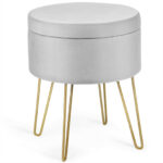 Velvet Storage Ottoman Stool with Gold Metal Legs and Storage 36 Velvet Storage Ottoman Stool with Gold Metal Legs and Storage