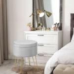 Velvet Storage Ottoman Stool with Gold Metal Legs and Storage 37 Velvet Storage Ottoman Stool with Gold Metal Legs and Storage