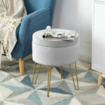 Velvet Storage Ottoman Stool with Gold Metal Legs and Storage 40 Velvet Storage Ottoman Stool with Gold Metal Legs and Storage
