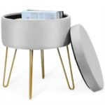 Velvet Storage Ottoman Stool with Gold Metal Legs and Storage 42 Velvet Storage Ottoman Stool with Gold Metal Legs and Storage