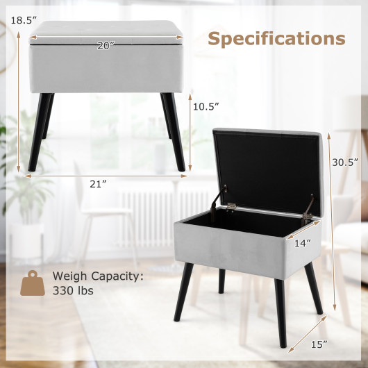 Velvet Storage Ottoman with Hinged Lid and Solid Wood Legs 12 Velvet Storage Ottoman with Hinged Lid and Solid Wood Legs - Image 12