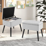 Velvet Storage Ottoman with Hinged Lid and Solid Wood Legs 34 Velvet Storage Ottoman with Hinged Lid and Solid Wood Legs