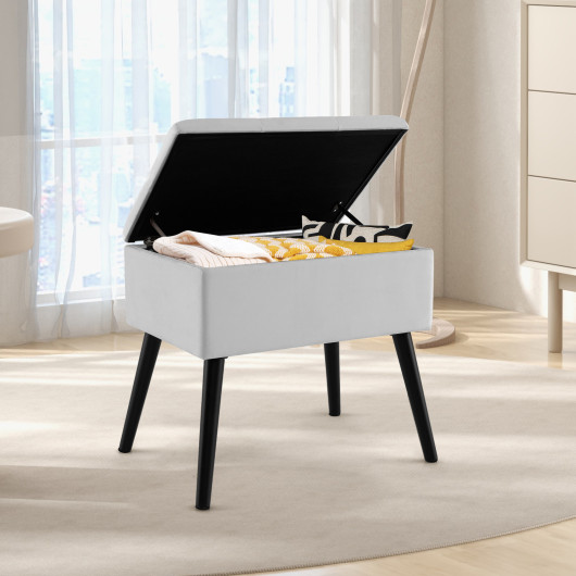 Velvet Storage Ottoman with Hinged Lid and Solid Wood Legs 14 Velvet Storage Ottoman with Hinged Lid and Solid Wood Legs - Image 14