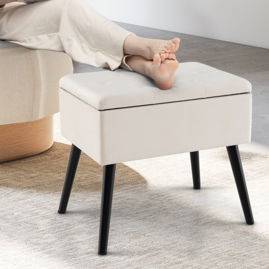 Velvet Storage Ottoman with Hinged Lid and Solid Wood Legs 16 Velvet Storage Ottoman with Hinged Lid and Solid Wood Legs - Image 16
