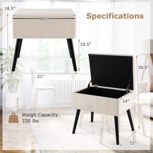 Velvet Storage Ottoman with Hinged Lid and Solid Wood Legs 19 Velvet Storage Ottoman with Hinged Lid and Solid Wood Legs - Image 19