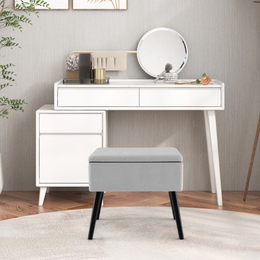 Velvet Storage Ottoman with Hinged Lid and Solid Wood Legs 8 Velvet Storage Ottoman with Hinged Lid and Solid Wood Legs - Image 8