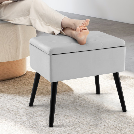Velvet Storage Ottoman with Hinged Lid and Solid Wood Legs 9 Velvet Storage Ottoman with Hinged Lid and Solid Wood Legs - Image 9