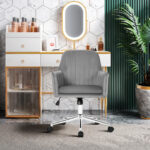 Velvet Swivel Office Armchair with Adjustable Height and Cushion