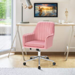 Velvet Swivel Office Armchair with Adjustable Height and Cushion