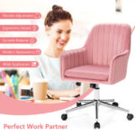 Velvet Swivel Office Armchair with Adjustable Height and Cushion