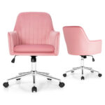 Velvet Swivel Office Armchair with Adjustable Height and Cushion