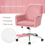 Velvet Swivel Office Armchair with Adjustable Height and Cushion