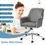 Velvet Swivel Office Armchair with Adjustable Height and Cushion