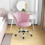Velvet Upholstered Shell Back Desk Chair with Wheels