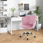 Velvet Upholstered Shell Back Desk Chair with Wheels