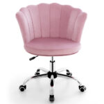 Velvet Upholstered Shell Back Desk Chair with Wheels