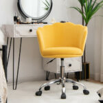 Velvet Upholstered Shell Back Desk Chair with Wheels