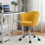 Velvet Upholstered Shell Back Desk Chair with Wheels