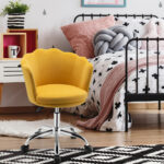 Velvet Upholstered Shell Back Desk Chair with Wheels