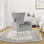 Velvet Wingback Chair with Lumbar Pillow and Gold Legs