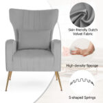 Velvet Wingback Chair with Lumbar Pillow and Gold Legs