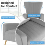 Velvet Wingback Chair with Lumbar Pillow and Gold Legs