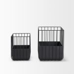 Verna Matte Black Wire Cage Metal Planters (Set of 2)