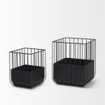 Verna Matte Black Wire Cage Metal Planters (Set of 2)