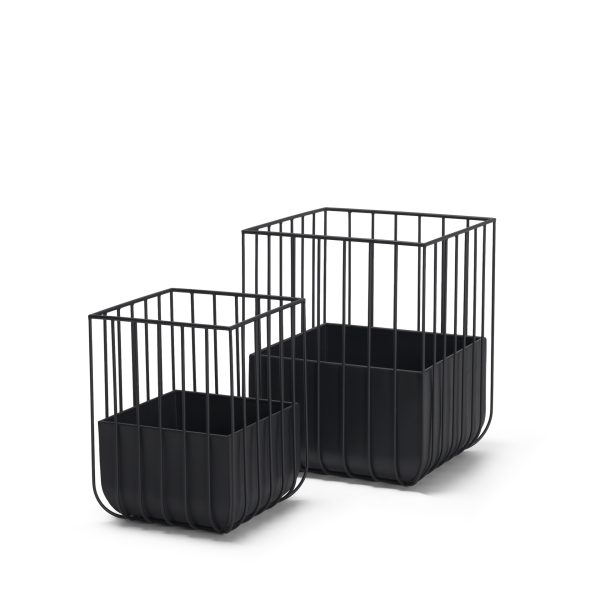 Verna Matte Black Wire Cage Metal Planters Set of 2
