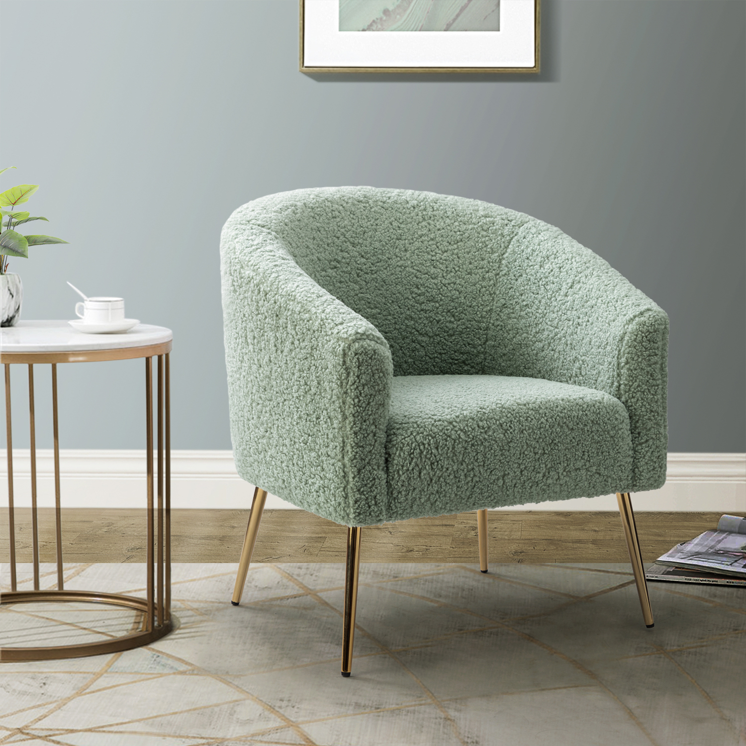 Vicenza Sage Sherpa Fabric Barrel Accent Chair 1 Vicenza Sage Sherpa Fabric Barrel Accent Chair