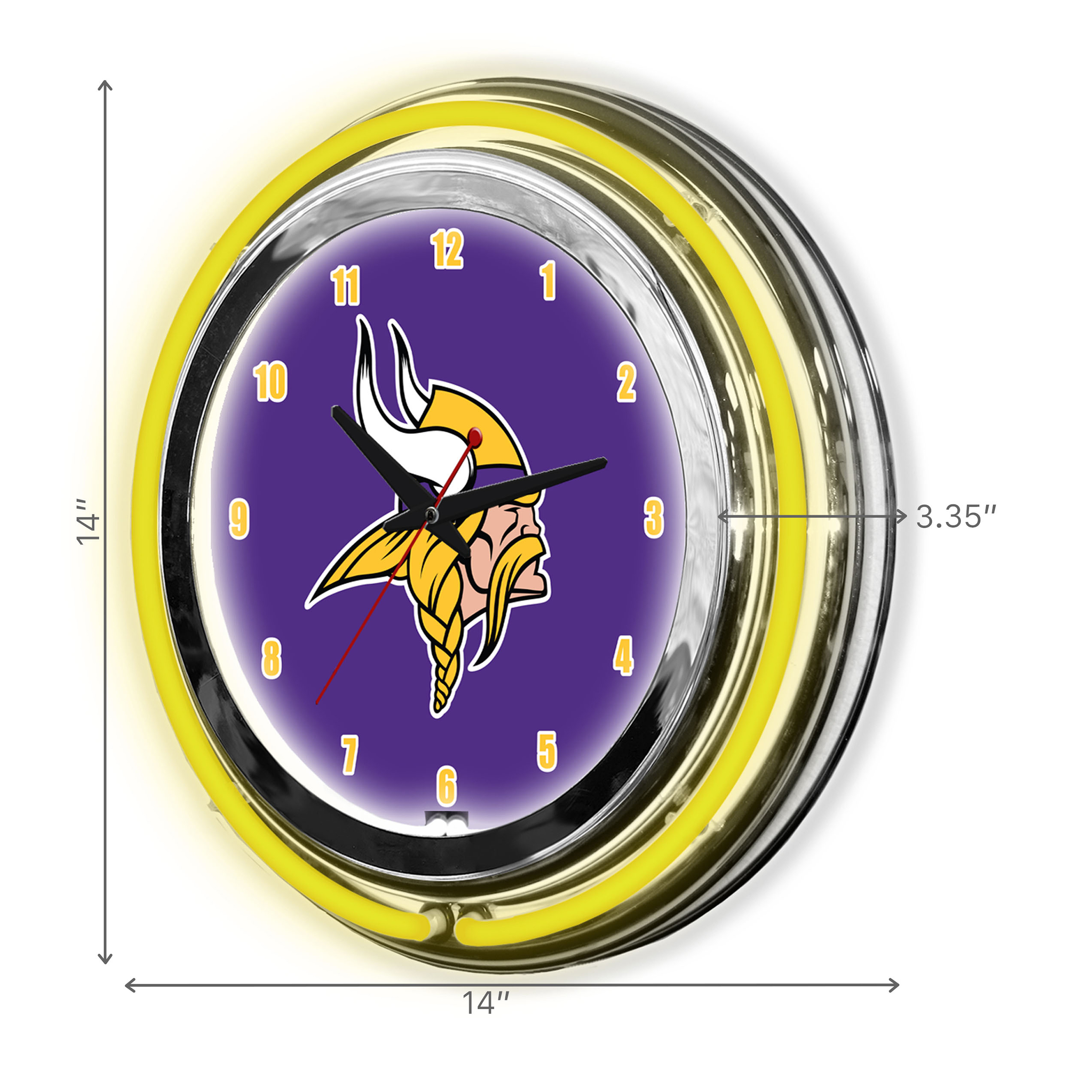 Vikings 14" Neon Chrome Clock NFL Licensed Team Colors 2 Vikings 14" Neon Chrome Clock NFL Licensed Team Colors - Image 2