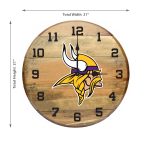 Vikings NFL Oak Whiskey Barrel Clock Kentucky Made Rustic Decor