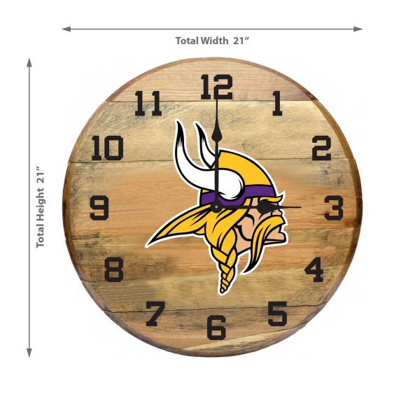 Vikings NFL Oak Whiskey Barrel Clock Kentucky Made Rustic Decor 1