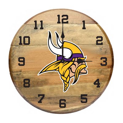 Vikings NFL Oak Whiskey Barrel Clock Kentucky Made Rustic Decor
