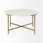 Vincent 33" Octagonal White Marble Tabletop w/ Gold Metal Base Coffee Table