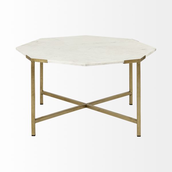 Vincent 33 Octagonal White Marble Tabletop w Gold Metal Base Coffee Table 4
