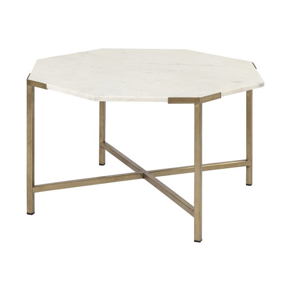 Vincent 33 Octagonal White Marble Tabletop w Gold Metal Base Coffee Table