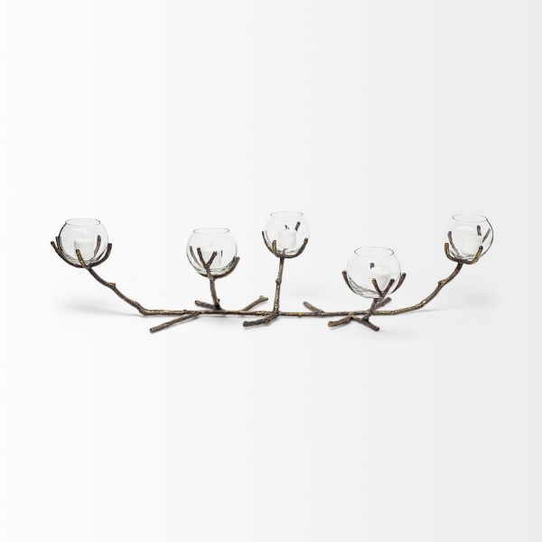 Vine II Distressed Gold Metal Creeper Five Candle Table Candle Holder 1