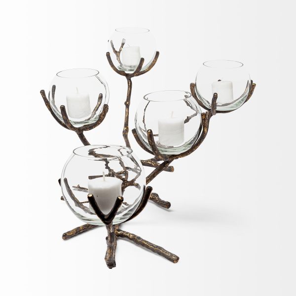 Vine II Distressed Gold Metal Creeper Five Candle Table Candle Holder 2