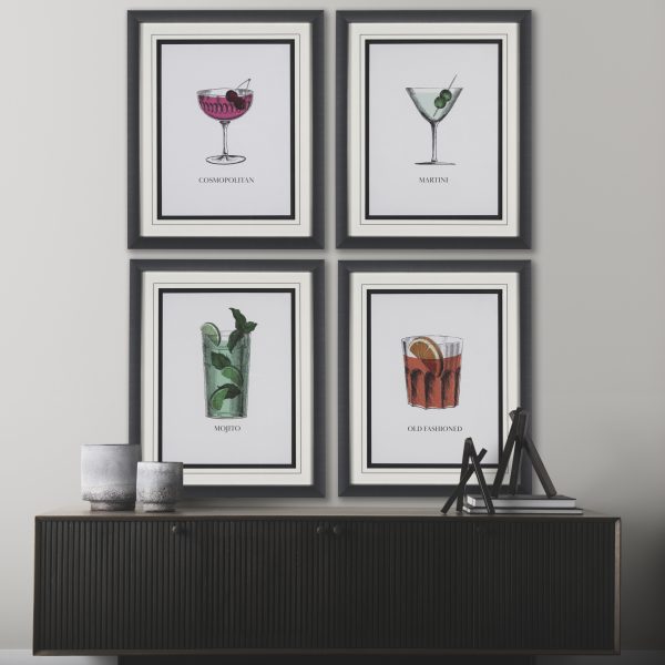Vintage Cocktails Old Fashion by Gwen Aspell Hand Embelished Framed Art Print Matted under Glass 1
