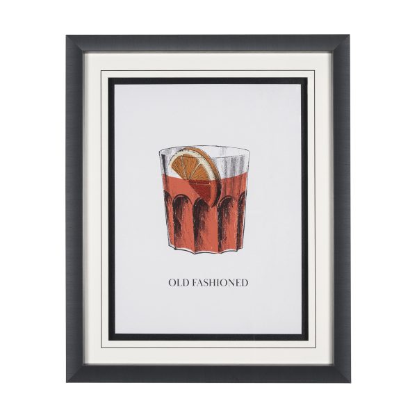 Vintage Cocktails Old Fashion by Gwen Aspell Hand Embelished Framed Art Print Matted under Glass