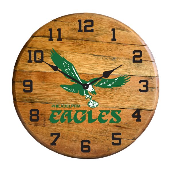 Vintage Eagles Oak Barrel Clock Kentucky Made NFL Licensed 2