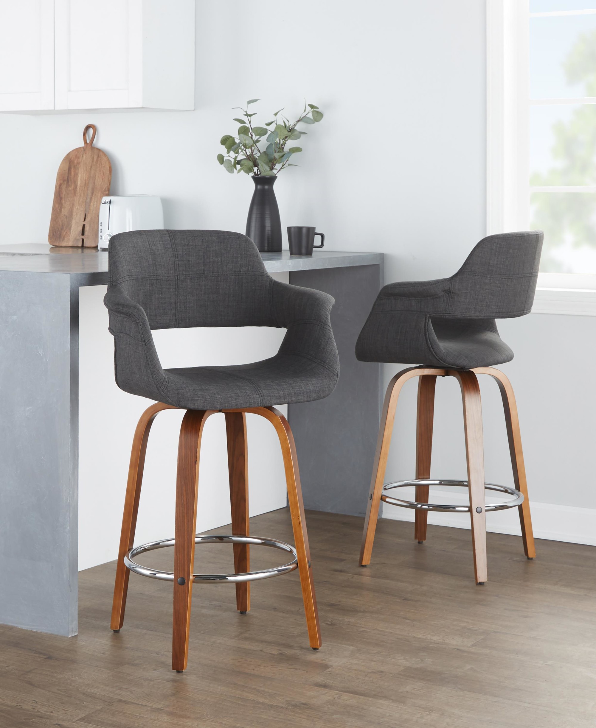 Vintage Flair 26 Mid-Century Modern Charcoal Swivel Counter Stools (Set of 2) 1 Vintage Flair 26 Mid-Century Modern Charcoal Swivel Counter Stools (Set of 2)